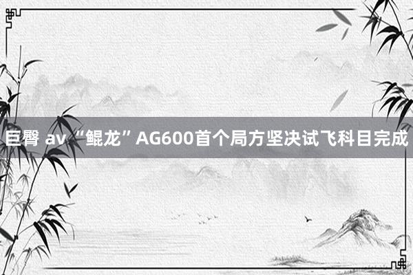 巨臀 av “鲲龙”AG600首个局方坚决试飞科目完成