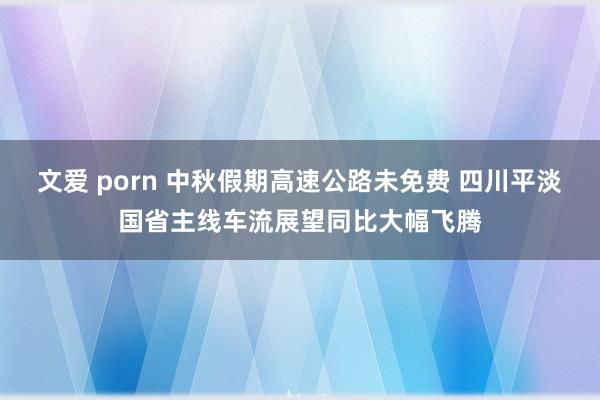 文爱 porn 中秋假期高速公路未免费 四川平淡国省主线车流展望同比大幅飞腾