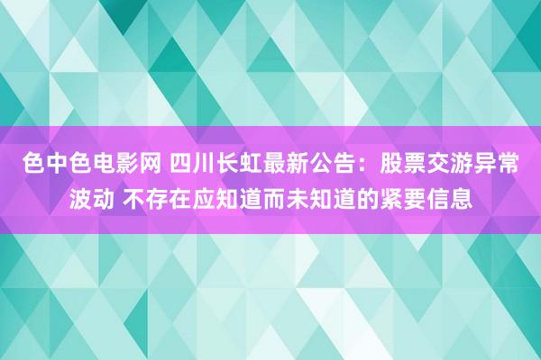 色中色电影网 四川长虹最新公告：股票交游异常波动 不存在应知道而未知道的紧要信息