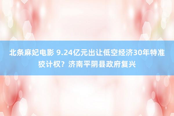 北条麻妃电影 9.24亿元出让低空经济30年特准狡计权？济南平阴县政府复兴