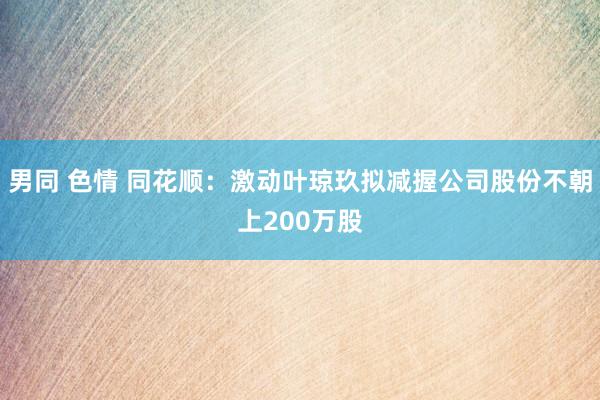 男同 色情 同花顺：激动叶琼玖拟减握公司股份不朝上200万股