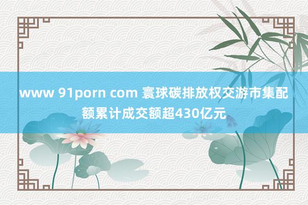 www 91porn com 寰球碳排放权交游市集配额累计成交额超430亿元